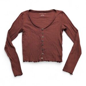 American Eagle Ribbed Button Crop Cardigan Long Sleeve M
